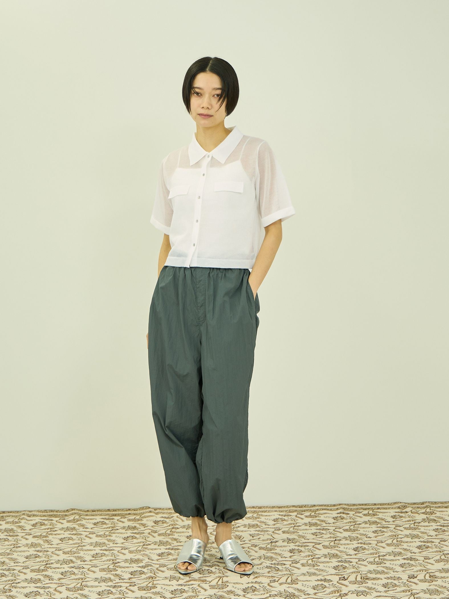 メッシュポロラメニットカーデ