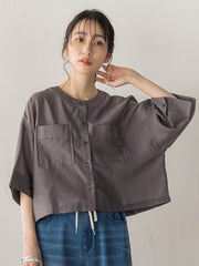 【WEB限定】シアーサテンバンドカラーブラウス