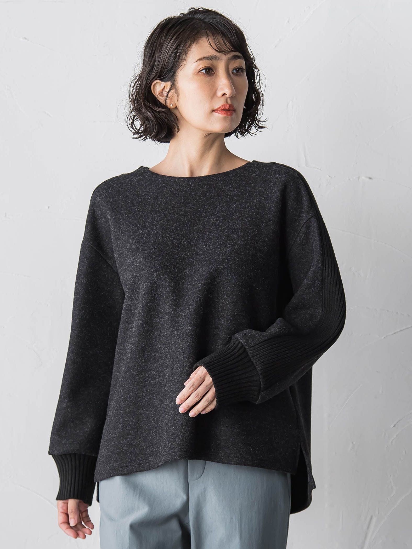 【大きいサイズ】メルトンニットドッキングカットソー