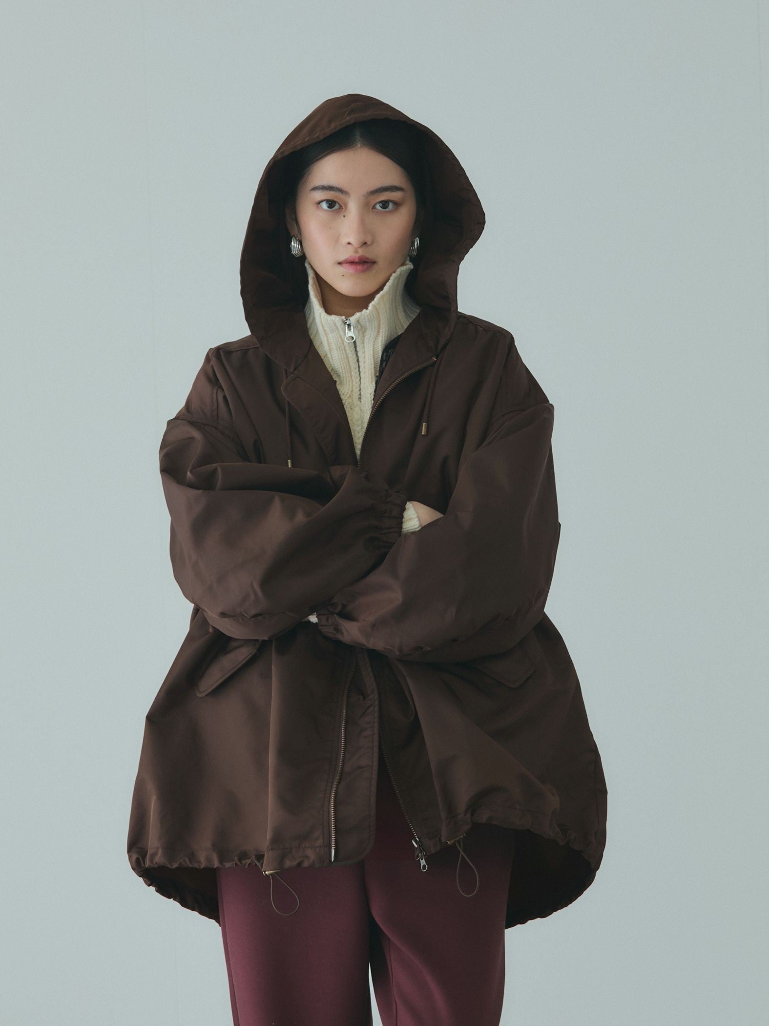 ボアライナー付きナイロンフーディブルゾン≪洗濯機で洗える≫