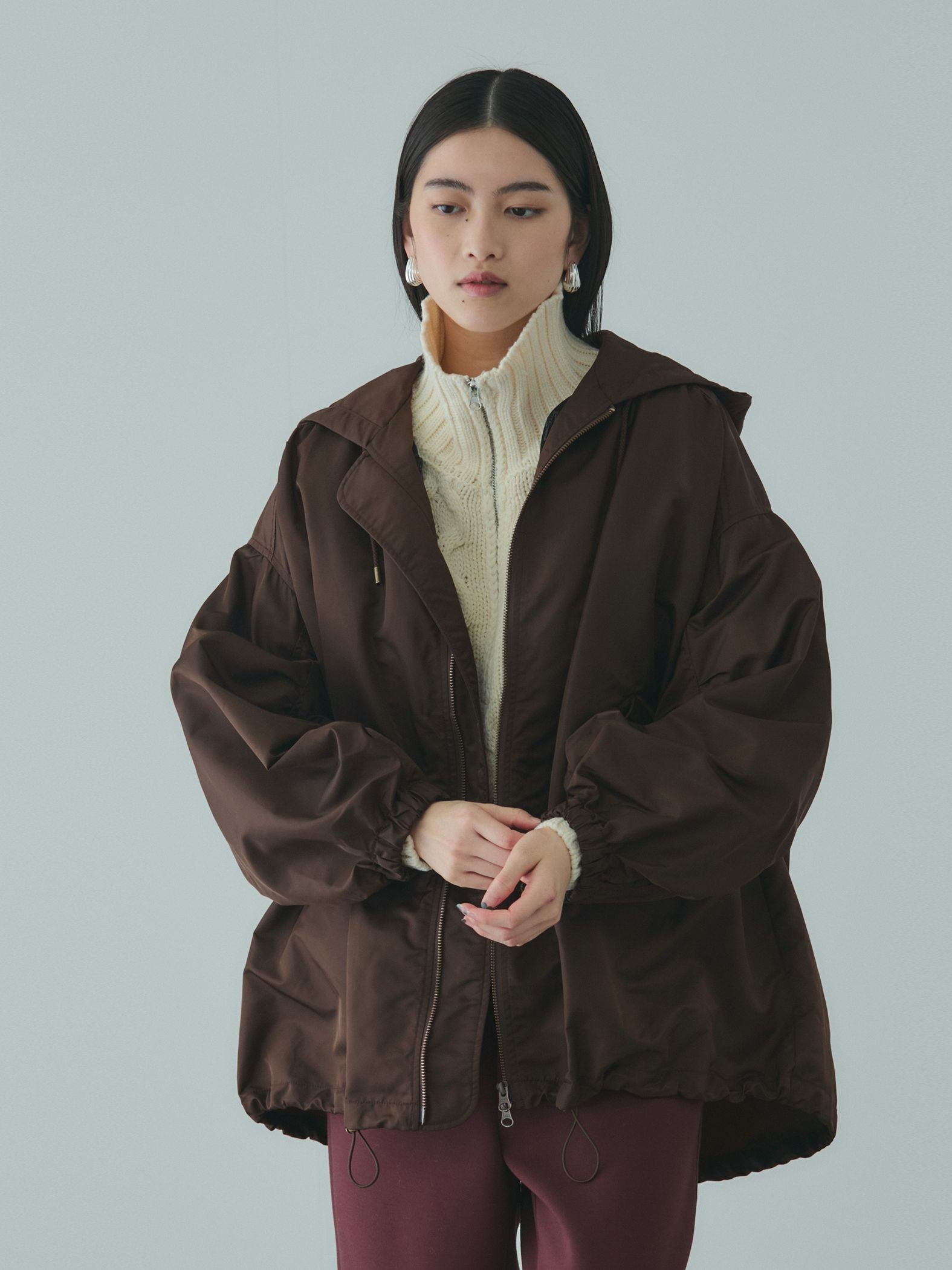 ボアライナー付きナイロンフーディブルゾン≪洗濯機で洗える≫