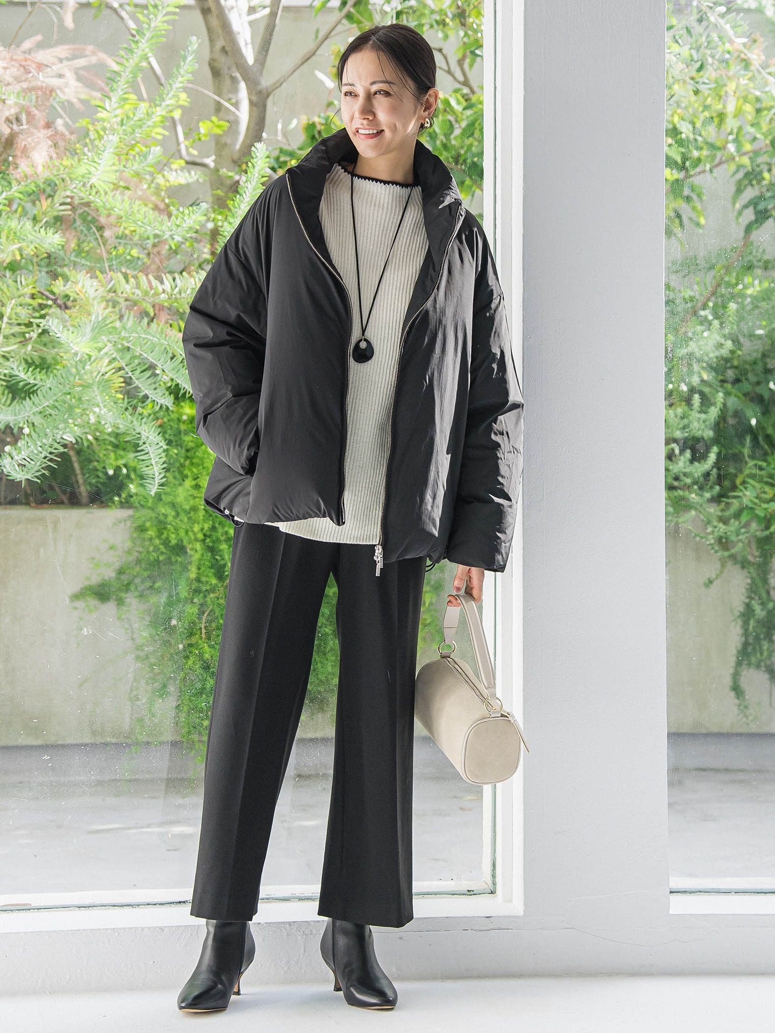 刺繍トリムハイネックニット≪洗える≫