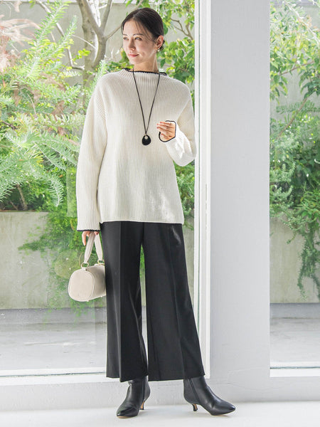 刺繍トリムハイネックニット≪洗える≫