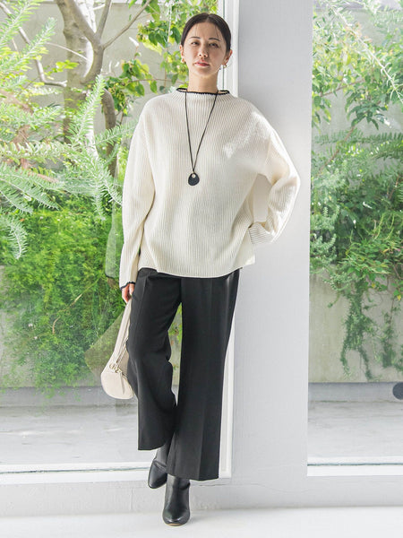 刺繍トリムハイネックニット≪洗える≫