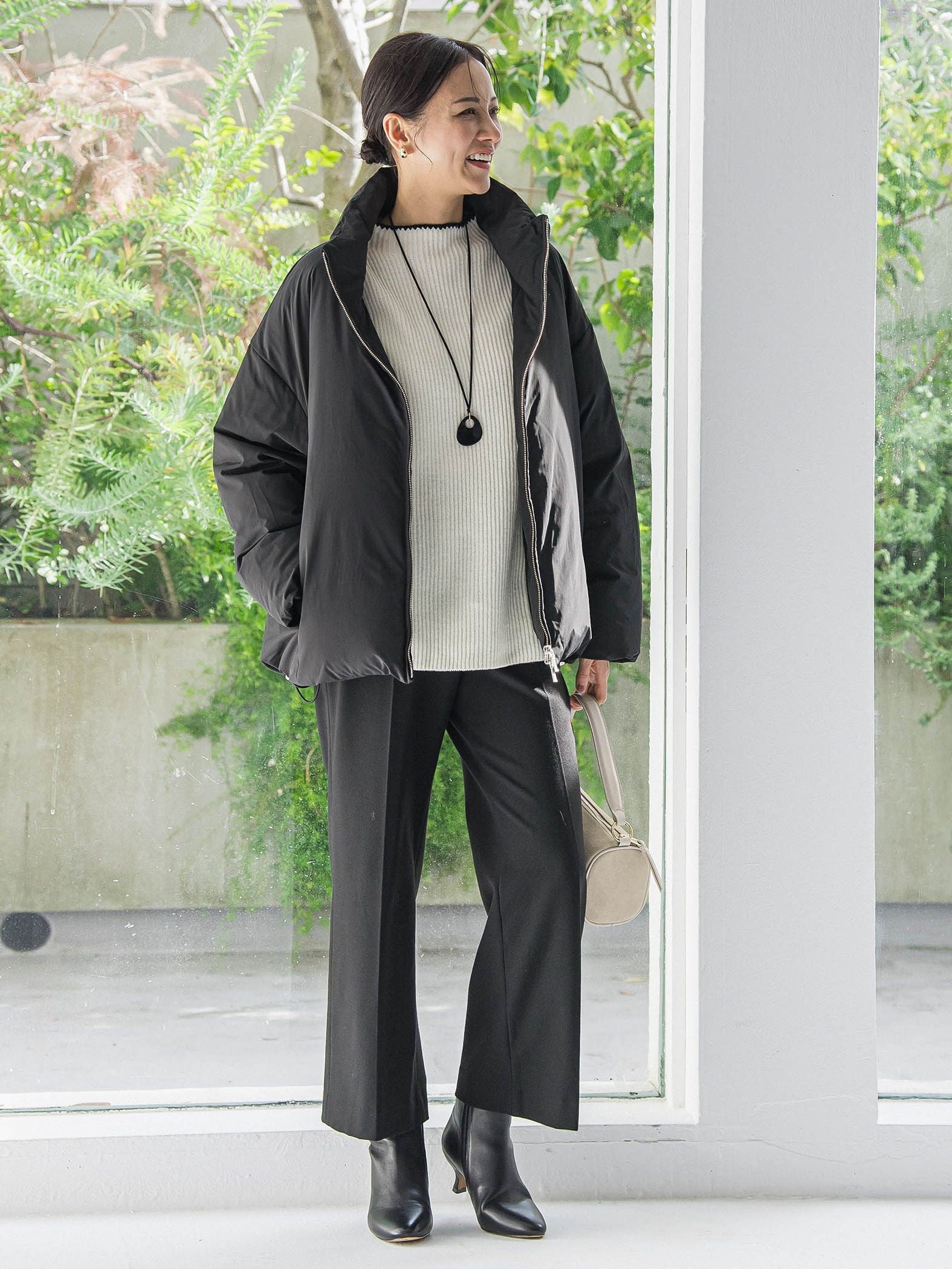 刺繍トリムハイネックニット≪洗える≫