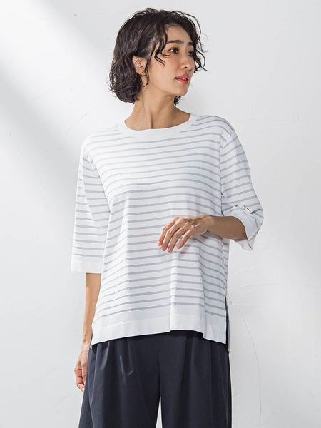 Tシャツ風ボーダーニットプルオーバー≪手洗い可能≫
