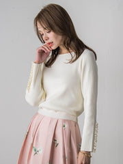 袖フリルパールリブニット