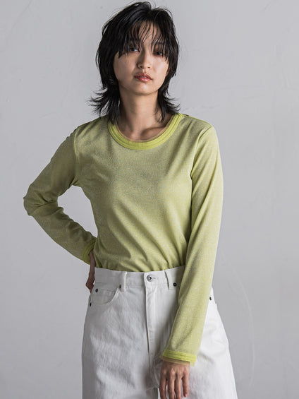 チュール使いラメリブロングTシャツ≪手洗い可能≫