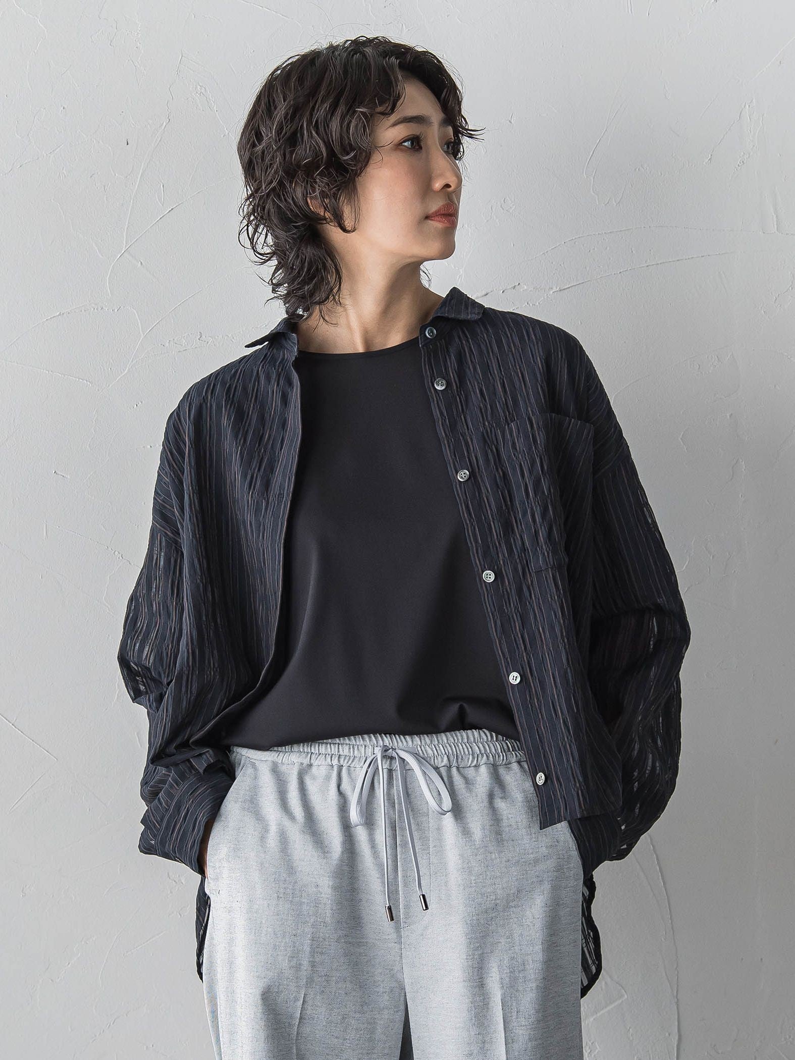 シアーサッカーストライプシャツ