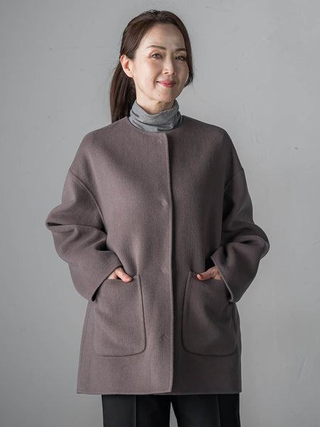 【大きいサイズ】ノーカラーウールリバーコート