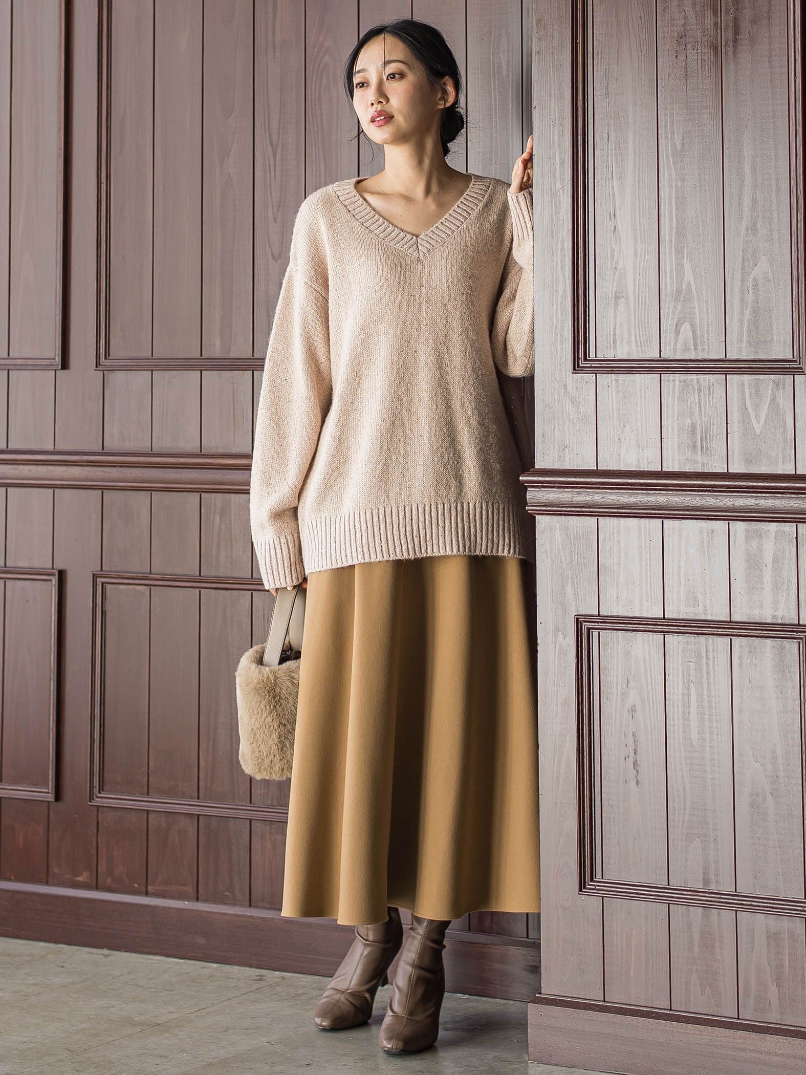 スパンコールVネックニット≪手洗い可能≫