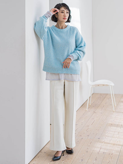 【WEB限定/大きいサイズ】”楽暖”裏起毛ワイドパンツ≪洗濯機で洗える≫