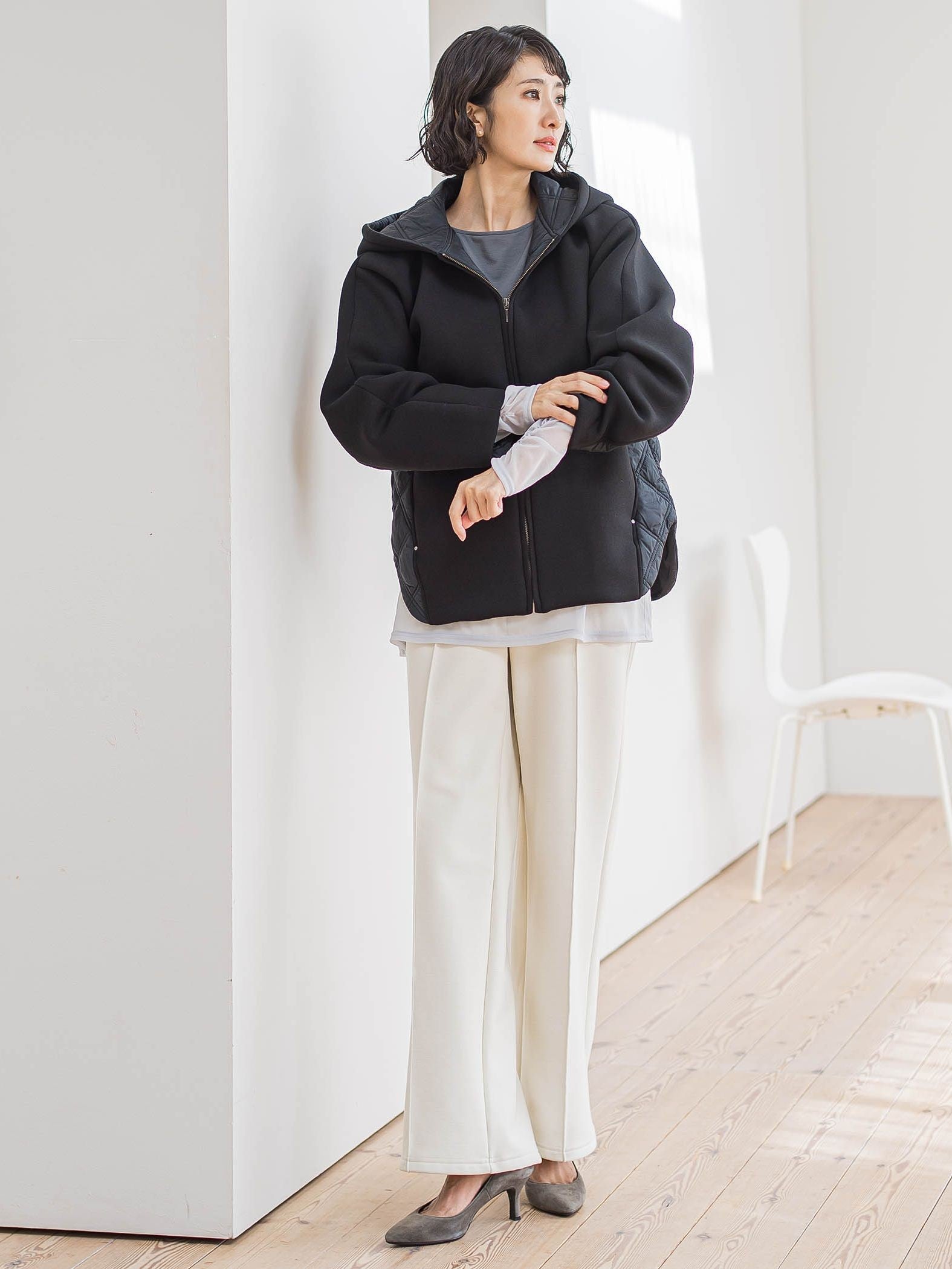 【WEB限定/大きいサイズ】”楽暖”裏起毛ワイドパンツ≪洗濯機で洗える≫