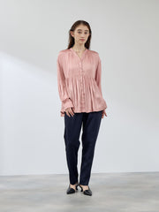 割繊サテンキーネックペプラムブラウス≪手洗い可能≫