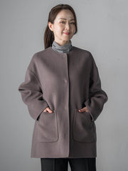 ノーカラーウールリバーコート