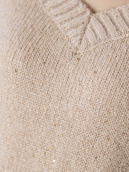 スパンコールVネックニット≪手洗い可能≫