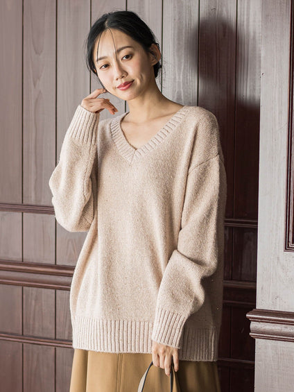 スパンコールVネックニット≪手洗い可能≫