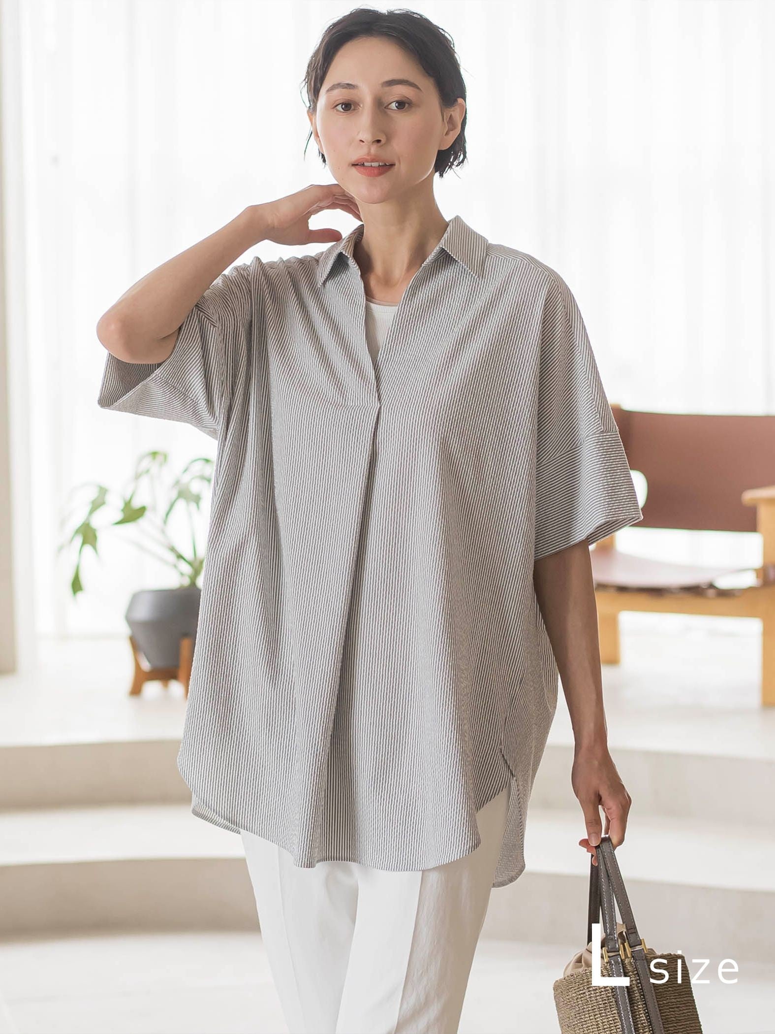【WEB限定/大きいサイズ/追加生産】”着るだけでサマになる”頼れるスキッパーチュニック