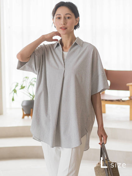 【WEB限定/大きいサイズ/追加生産】”着るだけでサマになる”頼れるスキッパーチュニック
