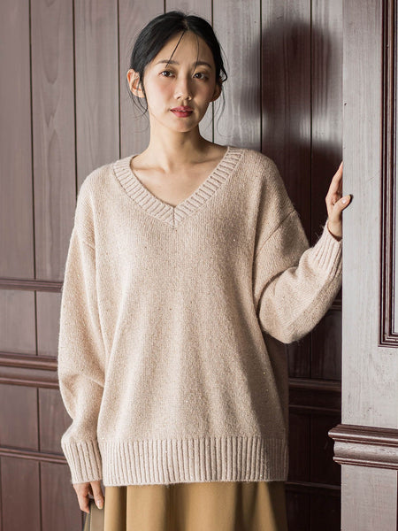 スパンコールVネックニット≪手洗い可能≫
