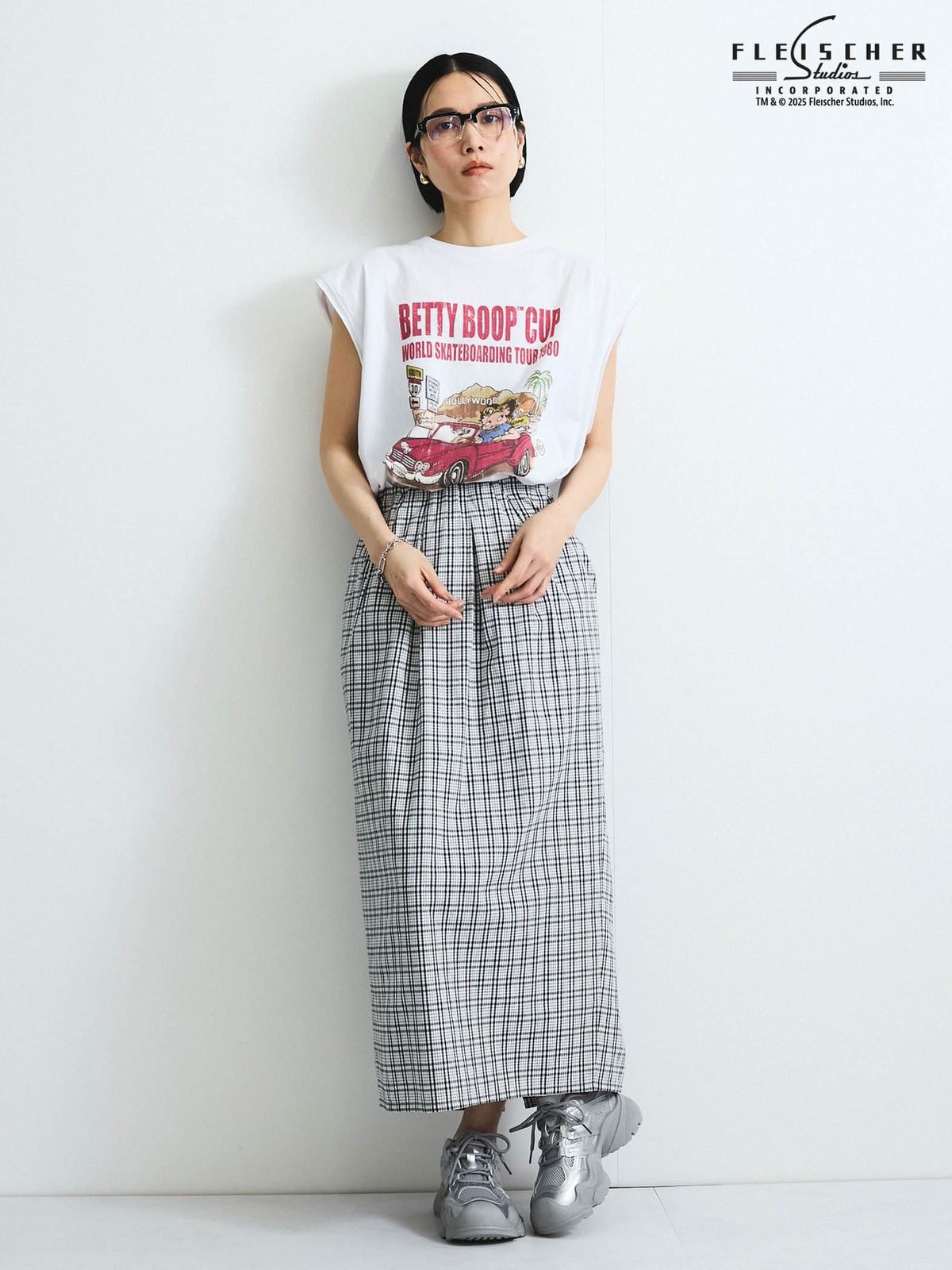 フロントタックチェックスカート≪手洗い可能≫