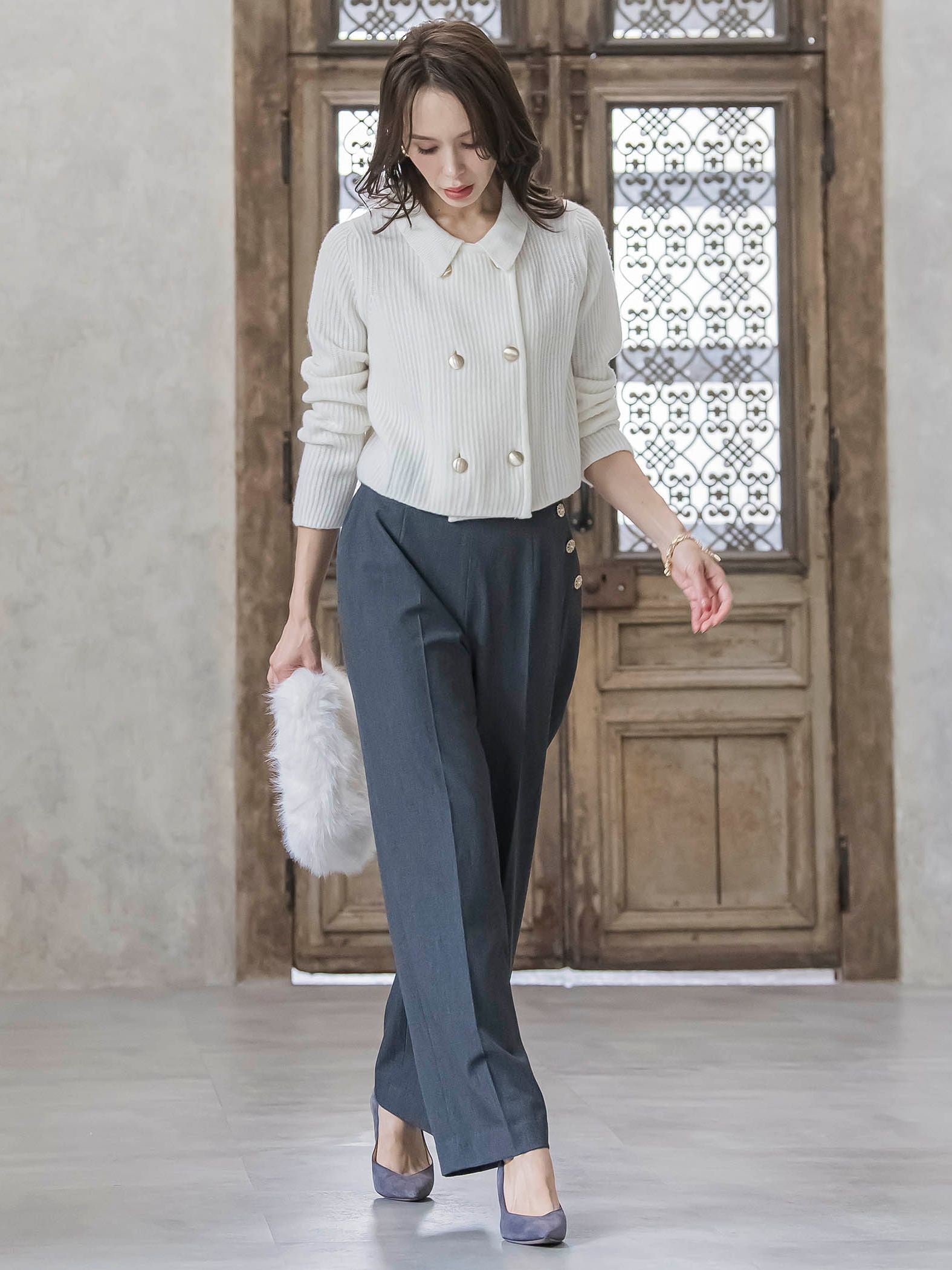 キラキラボタンワイドパンツ≪手洗い可能≫