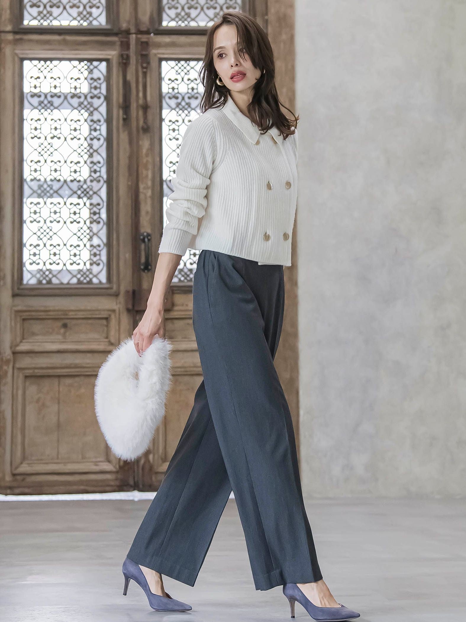 キラキラボタンワイドパンツ≪手洗い可能≫