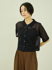 メッシュポロラメニットカーデ
