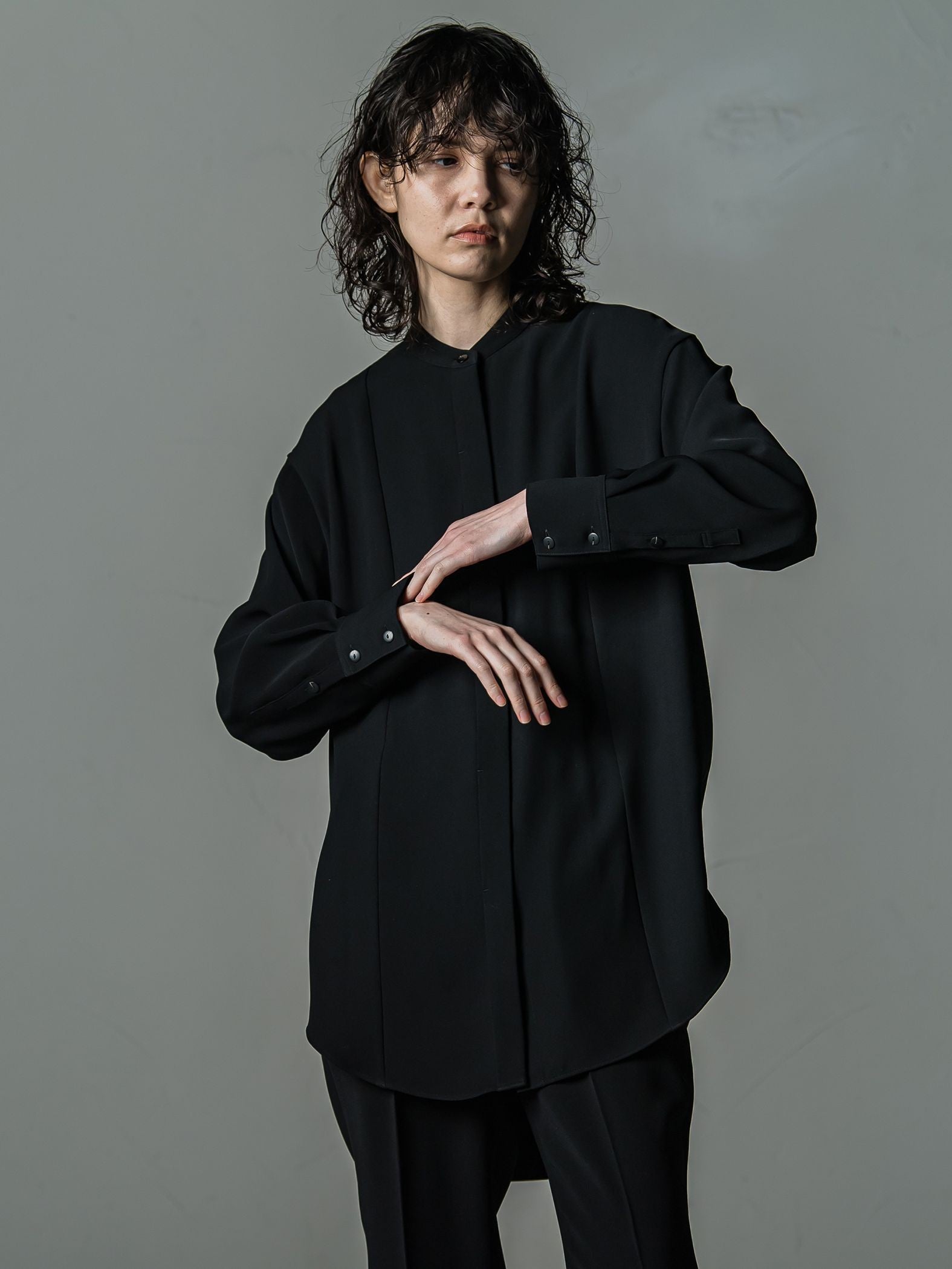 ダブルクロス2WAYロングシャツブラウス≪洗濯機で洗える/セットアップ対応≫