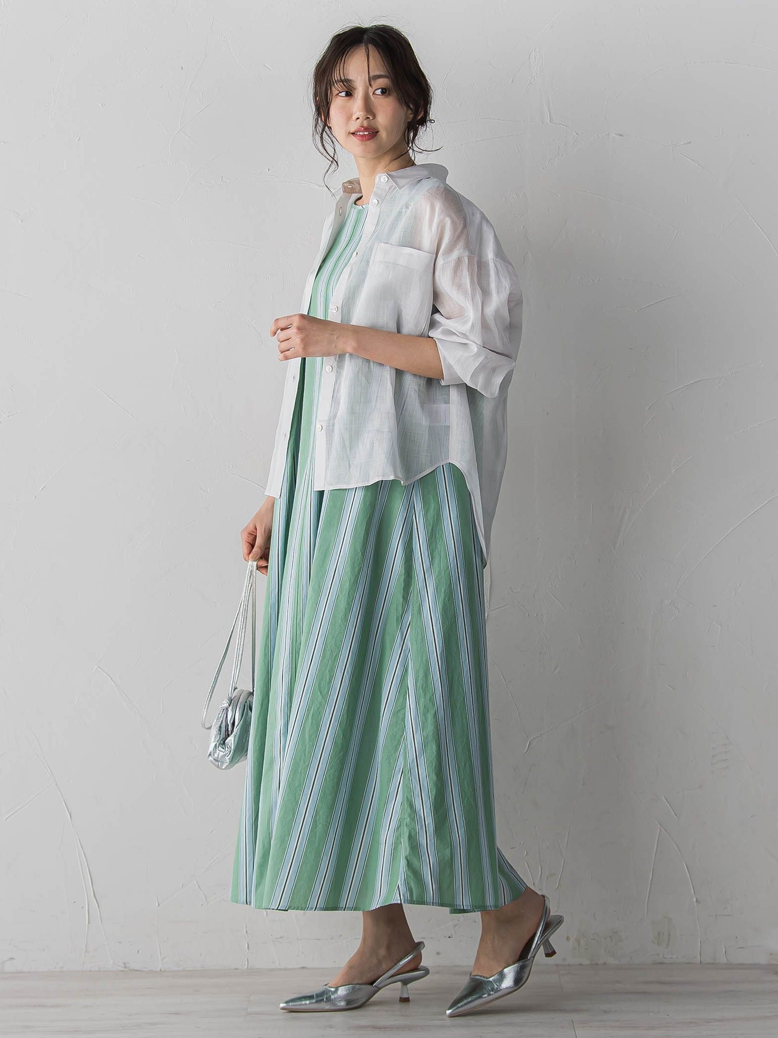 MULTI COTTONストライプワンピース