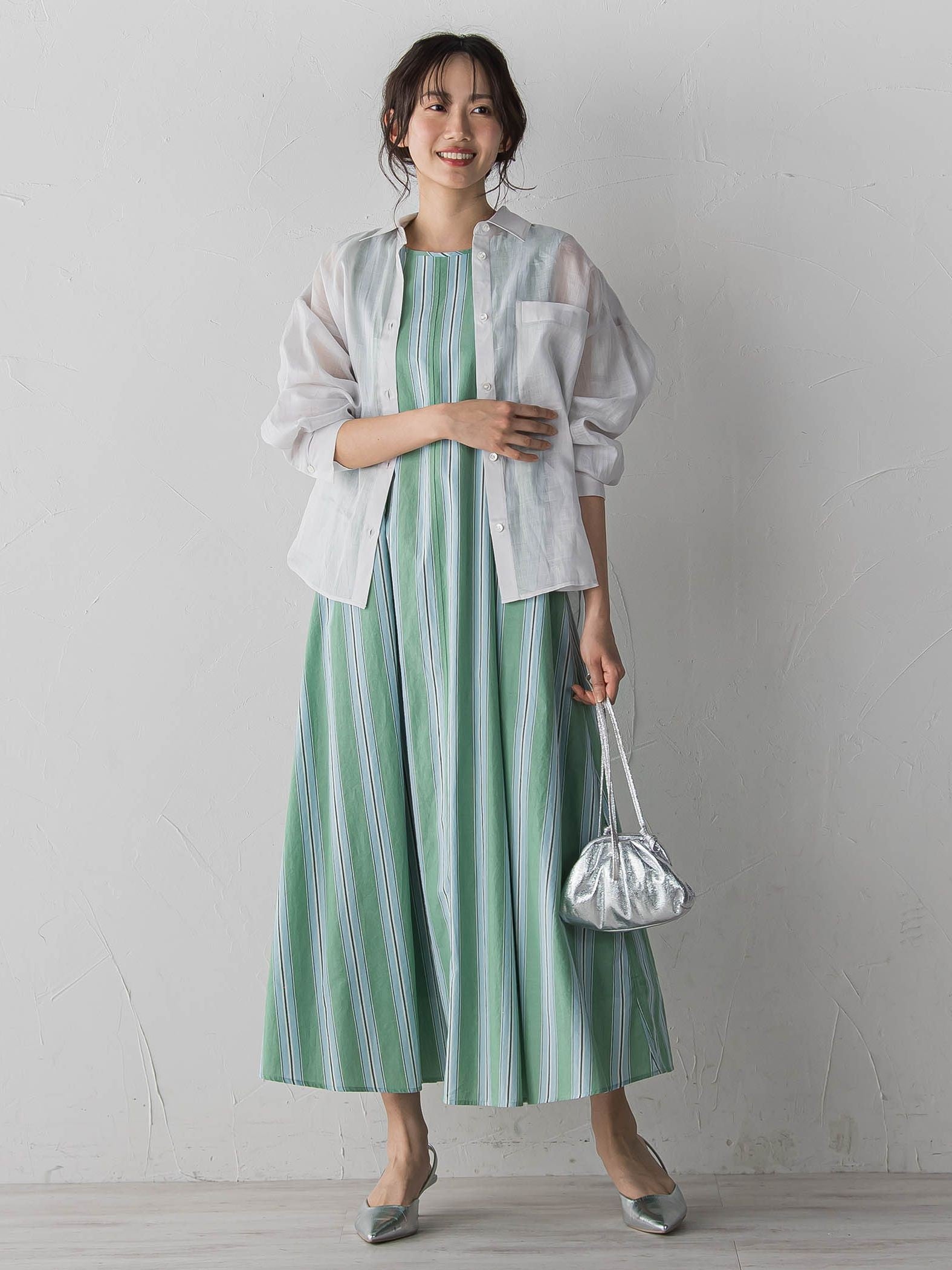 MULTI COTTONストライプワンピース