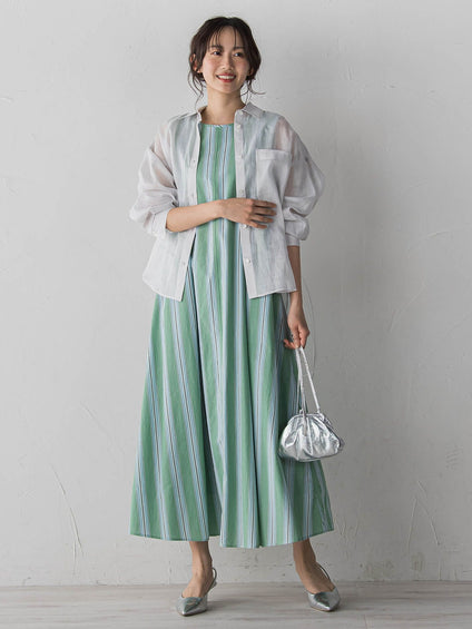 MULTI COTTONストライプワンピース