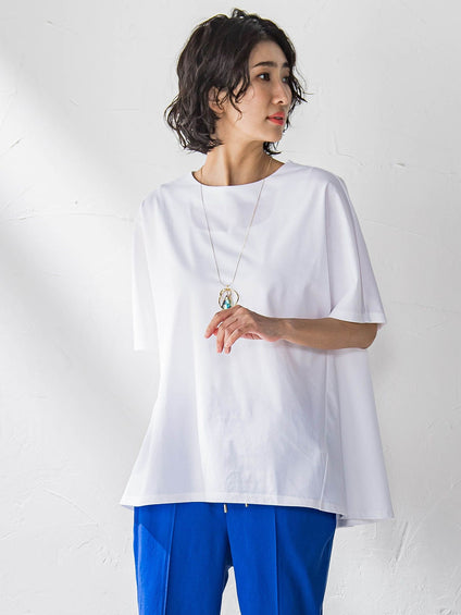 【大きいサイズ】バックフレアカットソー≪洗濯機で洗える≫