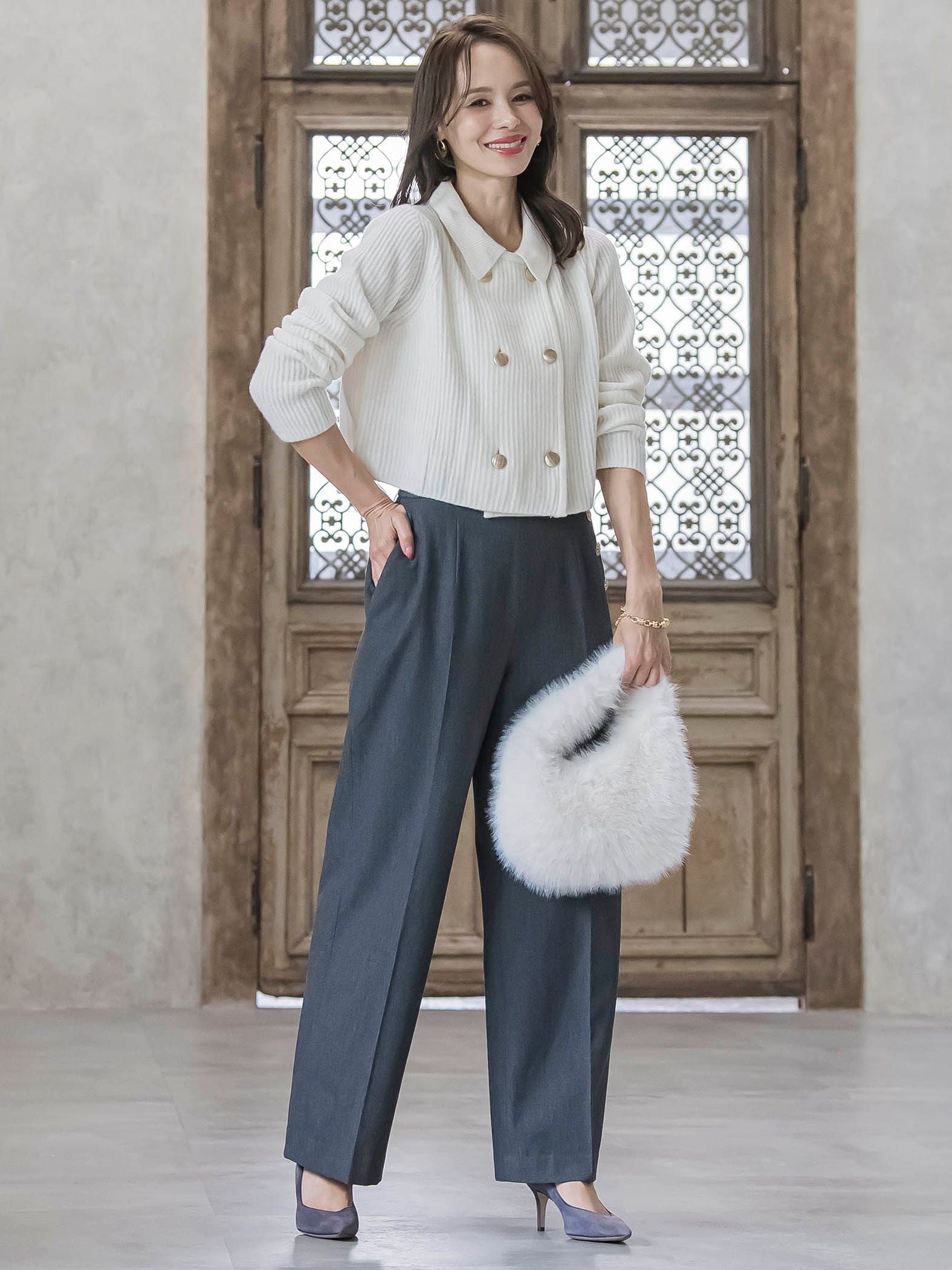 キラキラボタンワイドパンツ≪手洗い可能≫