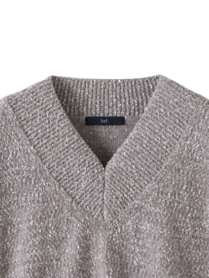 【大きいサイズ】ツヤモールVネックニット