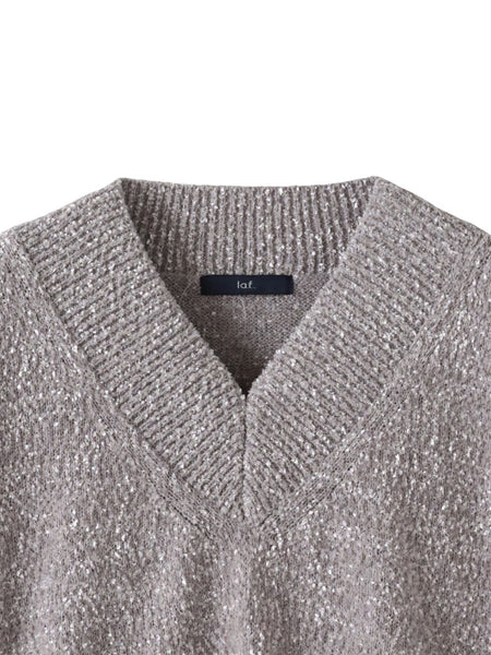 【大きいサイズ】ツヤモールVネックニット