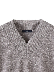 【大きいサイズ】ツヤモールVネックニット