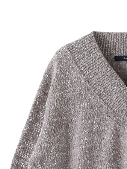 【大きいサイズ】ツヤモールVネックニット