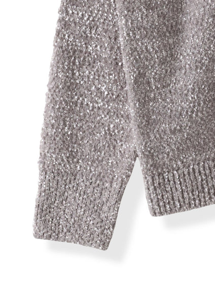 【大きいサイズ】ツヤモールVネックニット