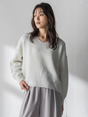 Vネックラメガーターニットプルオーバー≪手洗い可能≫