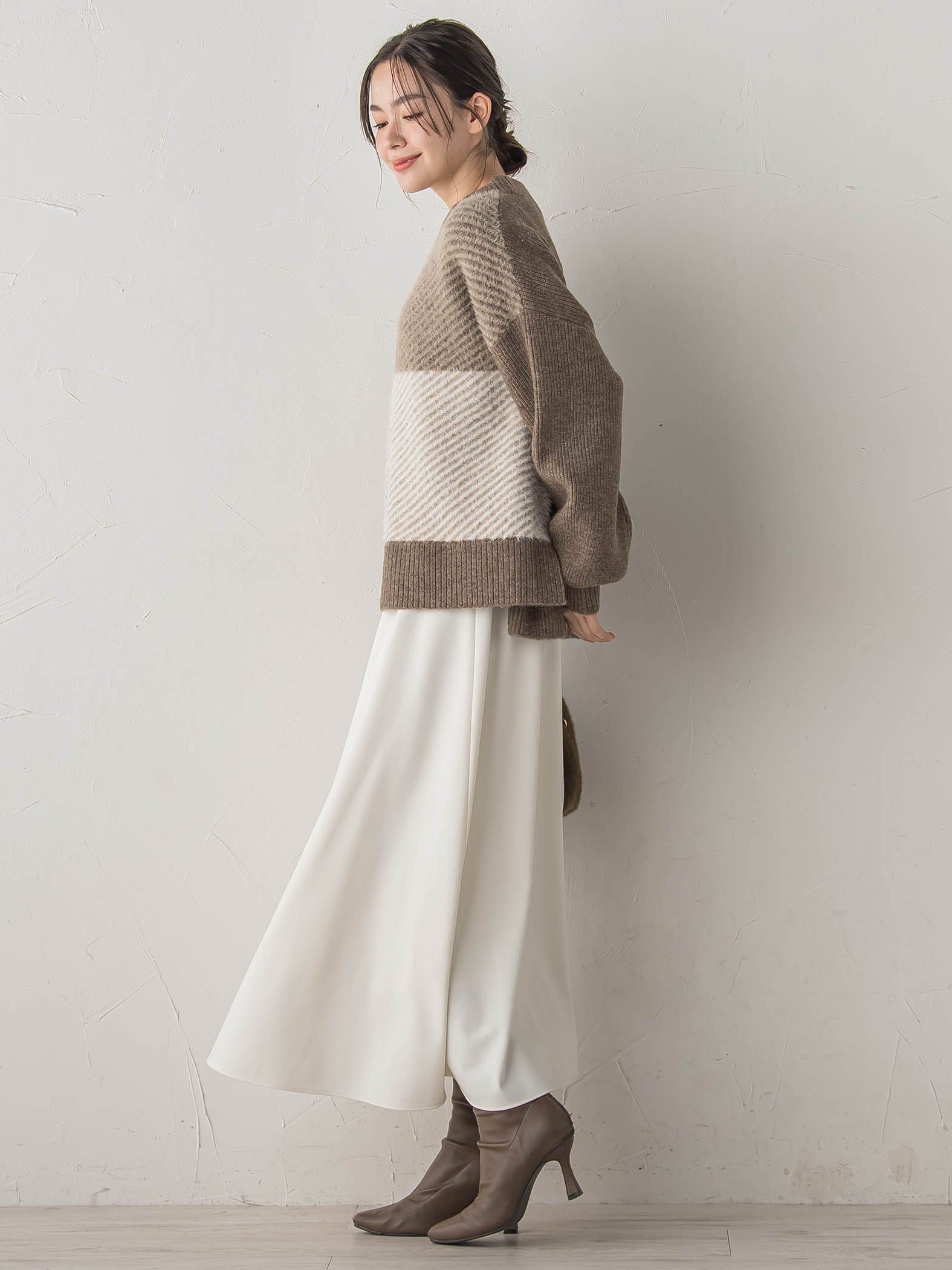 シャギージャガード切替えニット≪手洗い可能≫