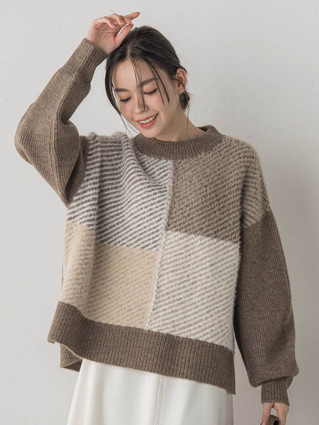 シャギージャガード切替えニット≪手洗い可能≫