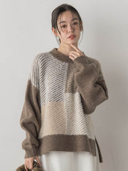 シャギージャガード切替えニット≪手洗い可能≫