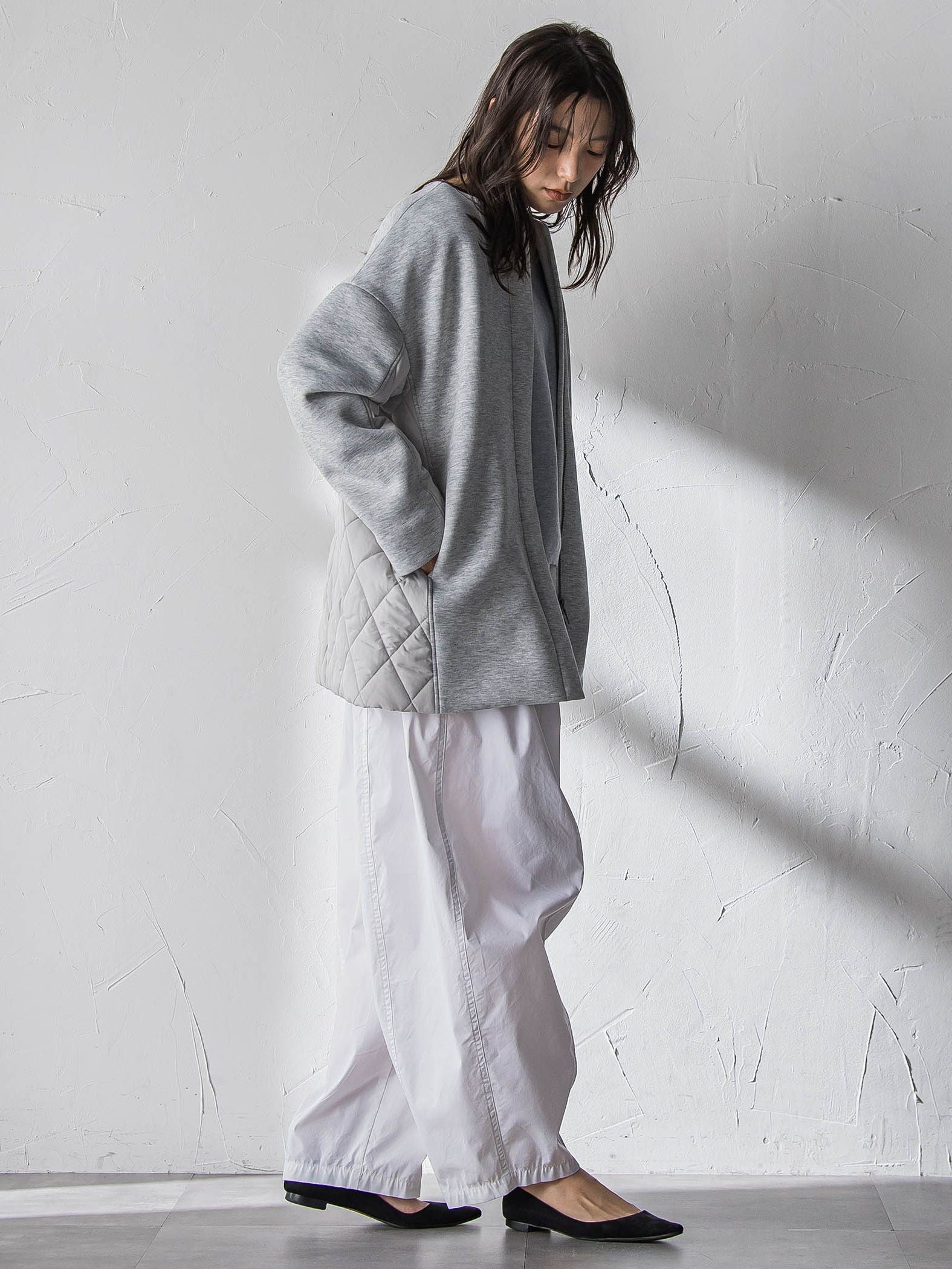 モスダンボール×中綿キルティングノーカラーコート≪手洗い可能≫