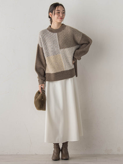 シャギージャガード切替えニット≪手洗い可能≫