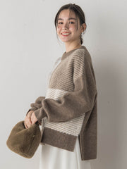 シャギージャガード切替えニット≪手洗い可能≫