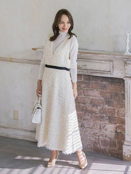 リボンドットツイードワンピース