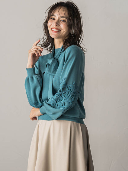 洗えるwool袖レースニット≪手洗い可能≫