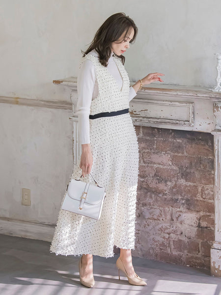 リボンドットツイードワンピース