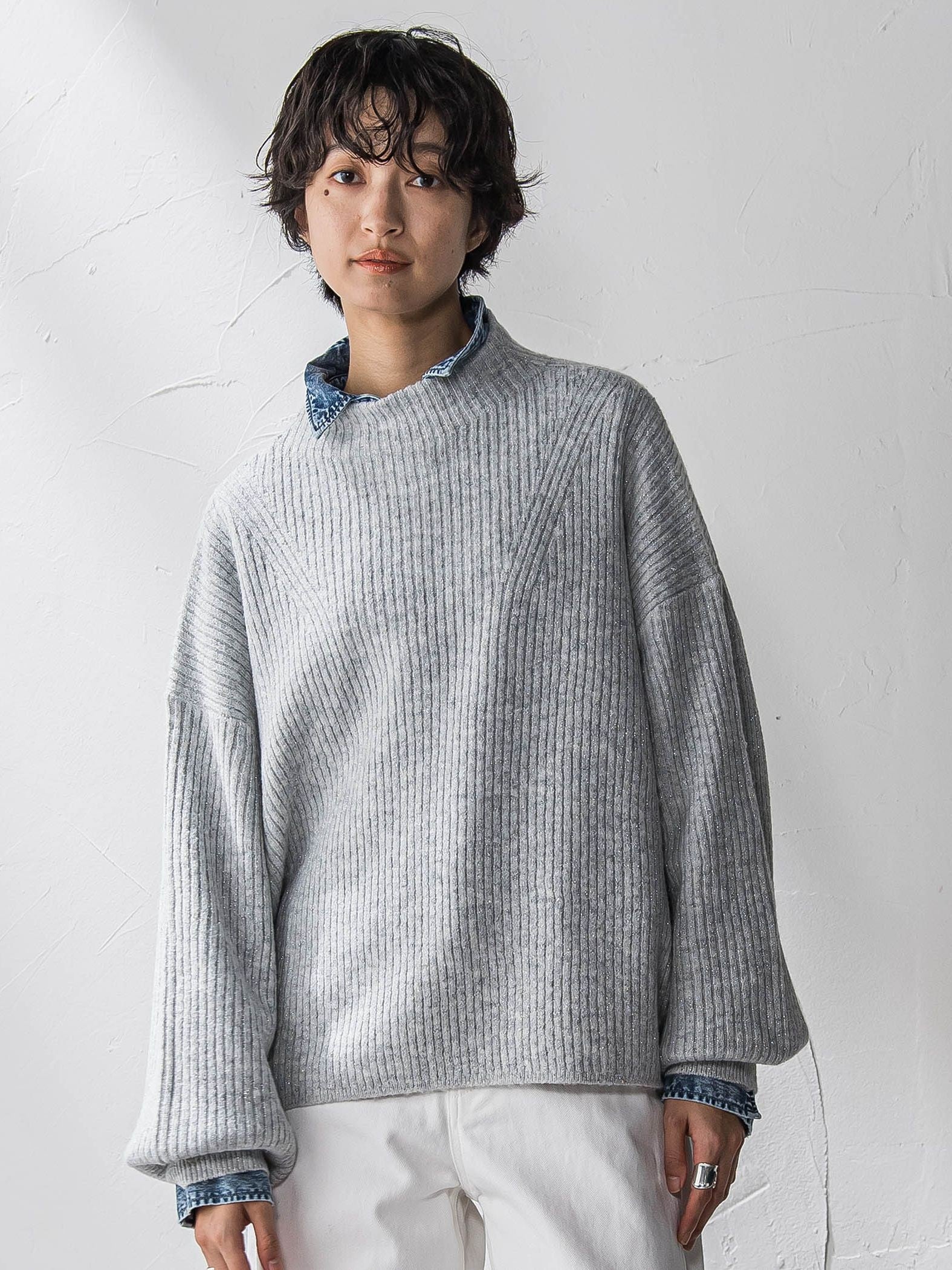 ラメリブボトルネックニット≪手洗い可能≫